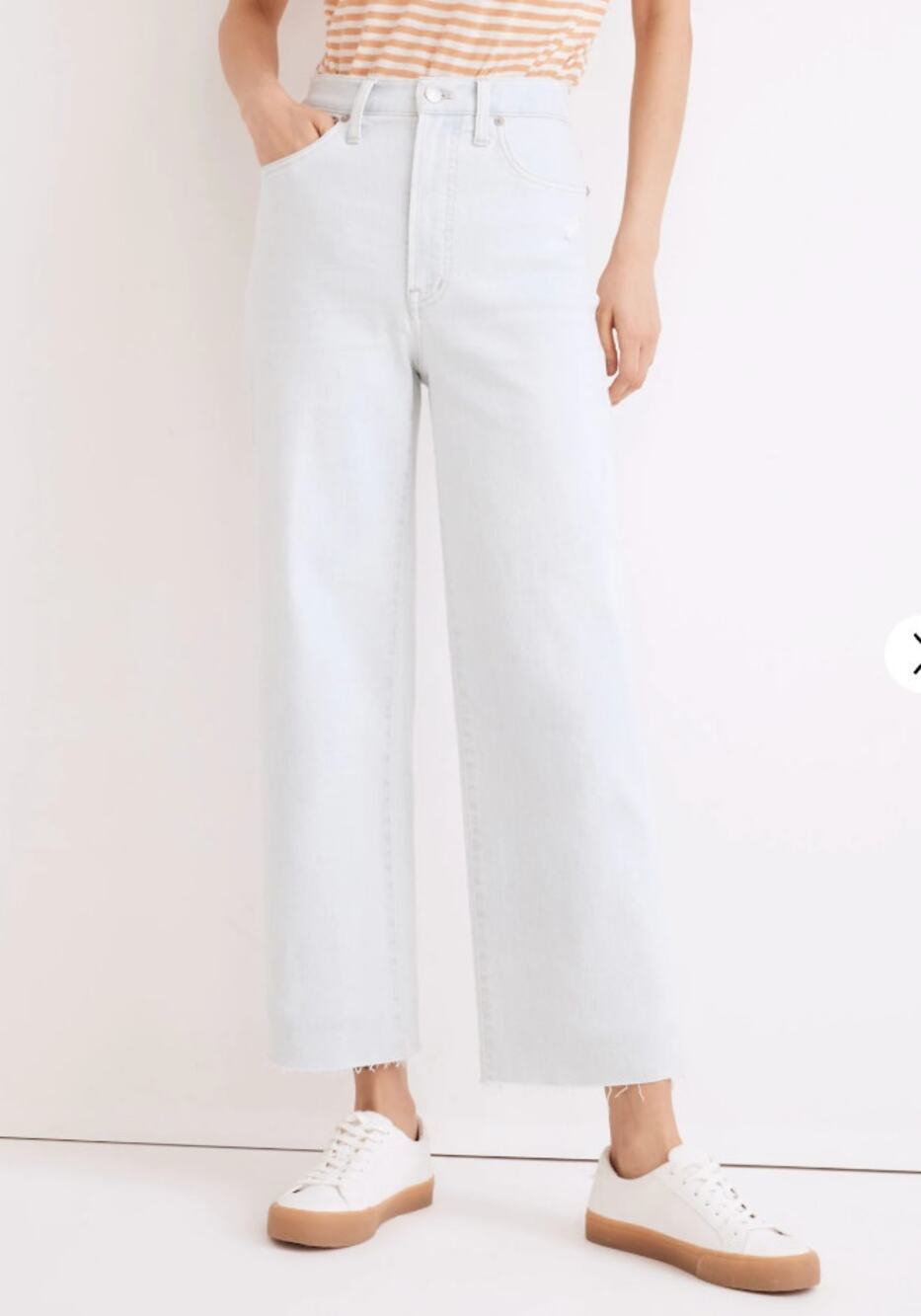 Madewell Women's Perfect Vintage Wide Leg Crop Jeans 33 Light Blue Wash Raw Hem